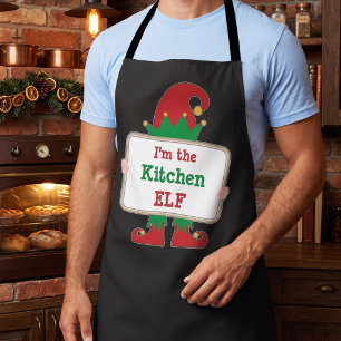 Funny Kitchen Elf Christmas Holiday Apron