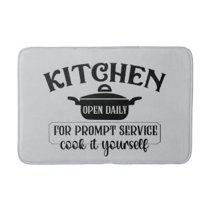 Funny kitchen open word art bath mat
