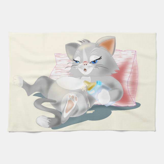Funny Kitchen Towel with Baby Cat - Customisable (Horizontal)
