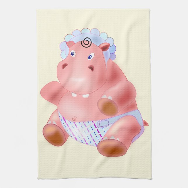 Funny Kitchen Towel with Baby Hippo (Vertical)
