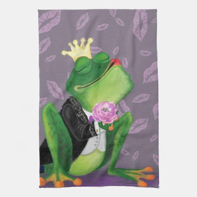 Funny Kitchen Towel with Frog Prince - Kiss (Vertical)
