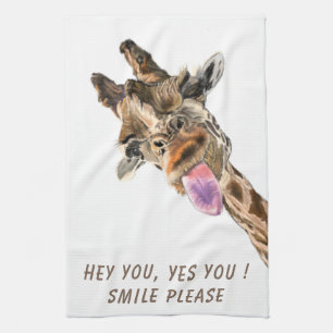 Funny Kitchen Towel with Playful Giraffe - Smile