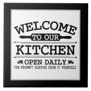 Funny kitchen welcome word art tile
