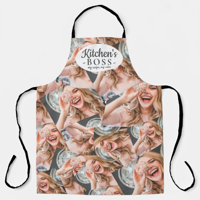 Funny Kitchen's boss quote cool photo grid collage Apron (Front)