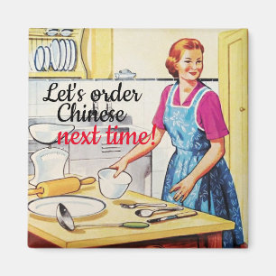 Funny Kitsch 1950's Vintage Housewife in Kitchen Magnet