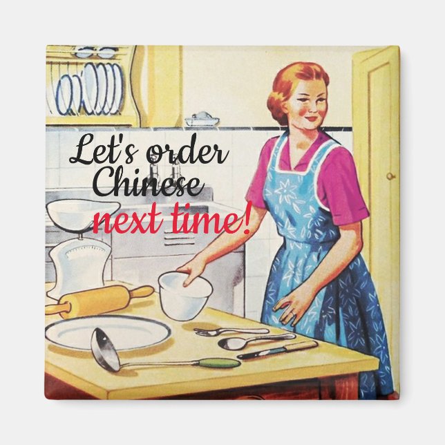 Funny Kitsch 1950's Vintage Housewife in Kitchen Magnet (Front)