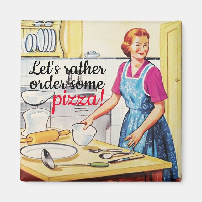 Funny Kitsch 1950's Vintage Housewife in Kitchen Magnet (Front)