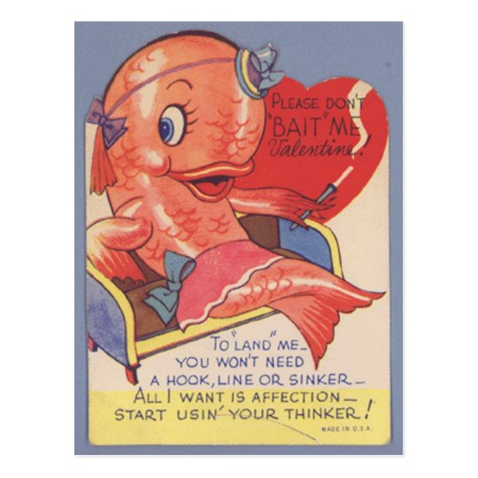 funny kitsch Vintage fish valentine Postcard