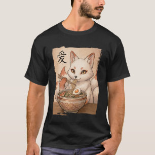 Funny Kitsune Eating Ramen Japanese Kawaii Anime V T-Shirt