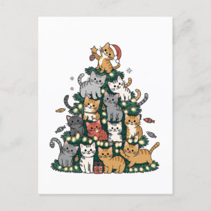 Funny Kitten Christmas Tree Cat Pet Animal Lover Announcement Postcard