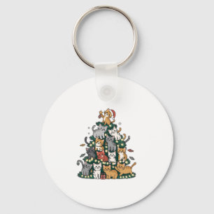 Funny Kitten Christmas Tree Cat Pet Animal Lover  Key Ring