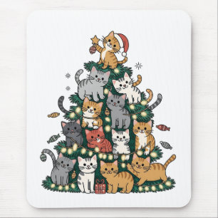 Funny Kitten Christmas Tree Cat Pet Animal Lover Mouse Mat