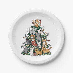 Funny Kitten Christmas Tree Cat Pet Animal Lover  Paper Plate