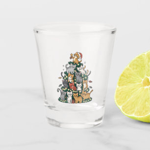 Funny Kitten Christmas Tree Cat Pet Animal Lover Shot Glass