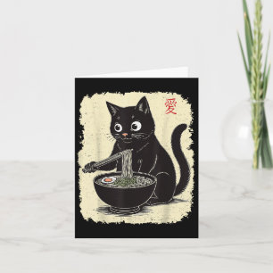 Funny Kitten Eating Ramen Japanese Kawaii Anime Ca Card