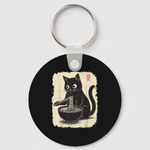 Funny Kitten Eating Ramen Japanese Kawaii Anime Ca Key Ring