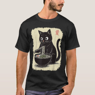 Funny Kitten Eating Ramen Japanese Kawaii Anime Ca T-Shirt