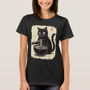 Funny Kitten Eating Ramen Japanese Kawaii Anime Ca T-Shirt