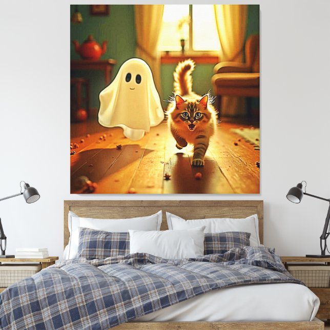 Funny Kitten Spooky Friend Design Canvas Print (Insitu(Bedroom))