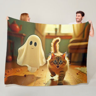 Funny Kitten Spooky Friend Design Fleece Blanket