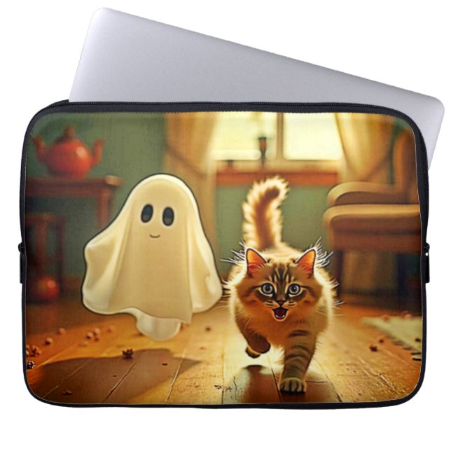 Funny Kitten Spooky Friend Design Laptop Sleeve (Front)