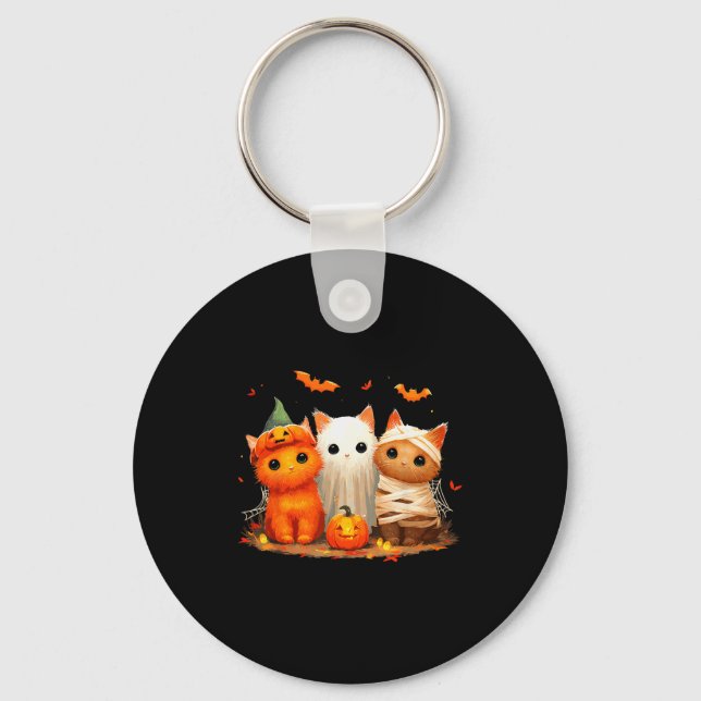 Funny Kitten Witch Y Halloween Pumpkin Cat Hallowe Key Ring (Front)