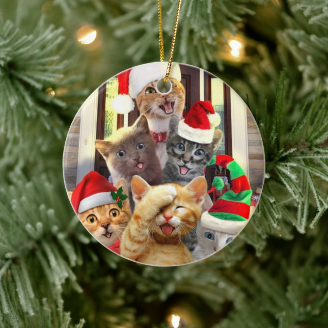 Funny kittens in Christmas Day Ceramic Tree Decoration (Tree)
