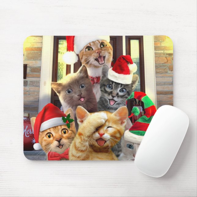 Funny kittens in Christmas Day Mouse Mat (With Mouse)