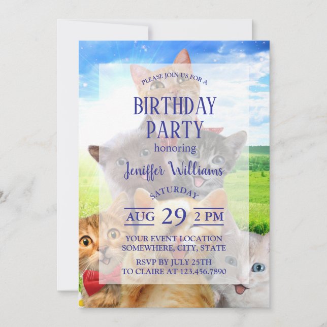 Funny kittens in green field.                      invitation (Front)