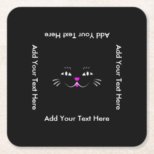 Funny Kitty Cat Face Square Paper Coaster