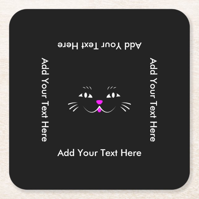 Funny Kitty Cat Face Square Paper Coaster (Front)