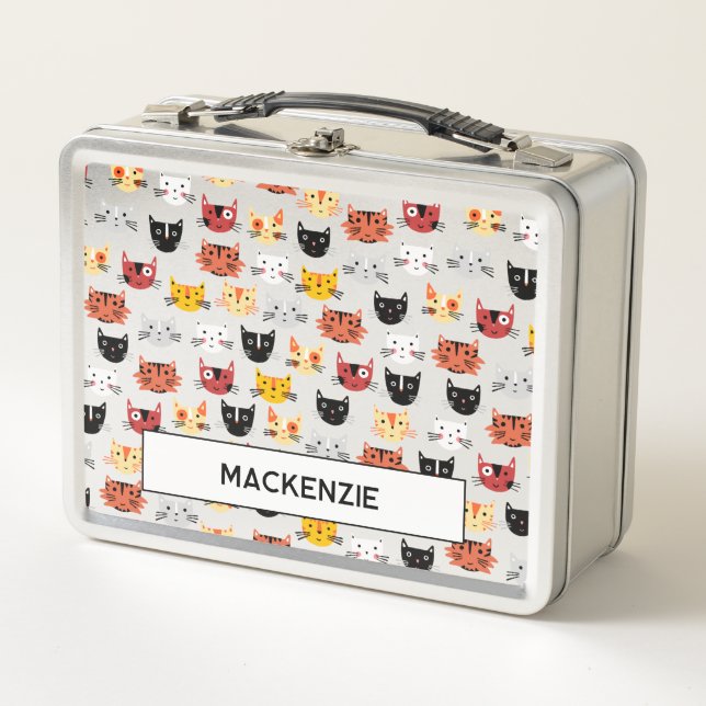 Funny Kitty Cat Personalised Name Metal Lunch Box (Front)