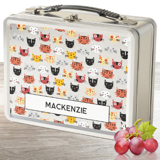 Funny Kitty Cat Personalised Name Metal Lunch Box