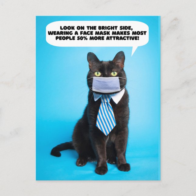 Funny Kitty in Coronavirus Face Mask and Tie Postcard (Front)