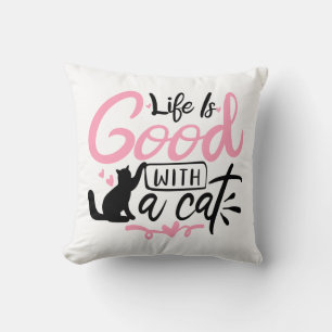 Funny Kitty Lover Gift Pink Black White Cat Cushion