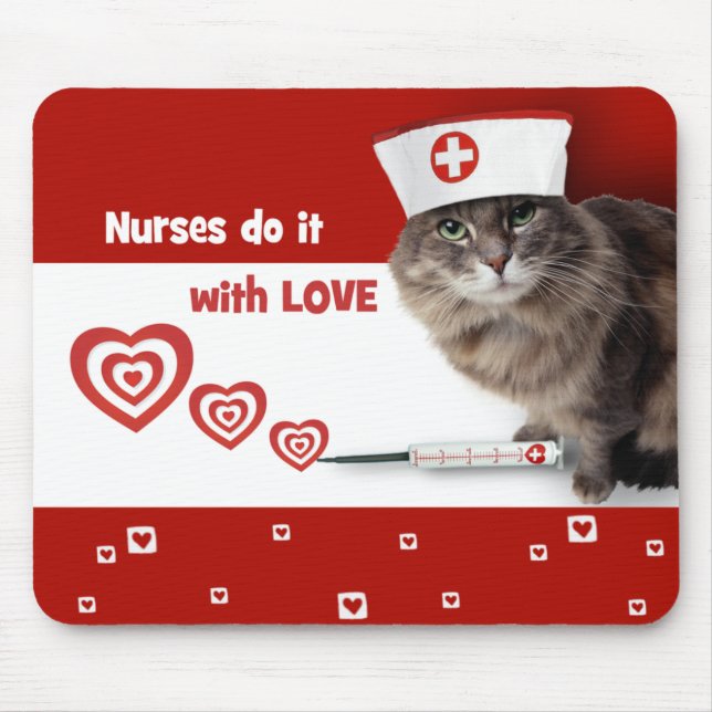 Funny Kitty Wearing Nurse Cap Gift Mouse Mat (Front)