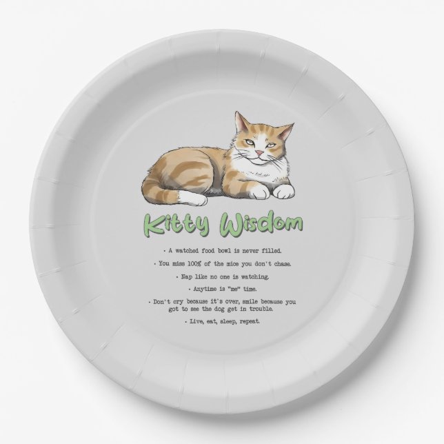 Funny Kitty Wisdom Paper Plate (Front)