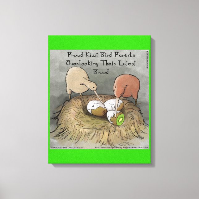 Funny Kiwi Bird Parents & Fruit Canvas Print (Front)