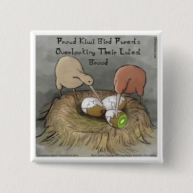 Funny Kiwi Birds Tending Their Fruit 15 Cm Square Badge (Front)
