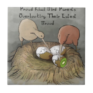 Funny Kiwi Birds Tending Their Fruit Tile