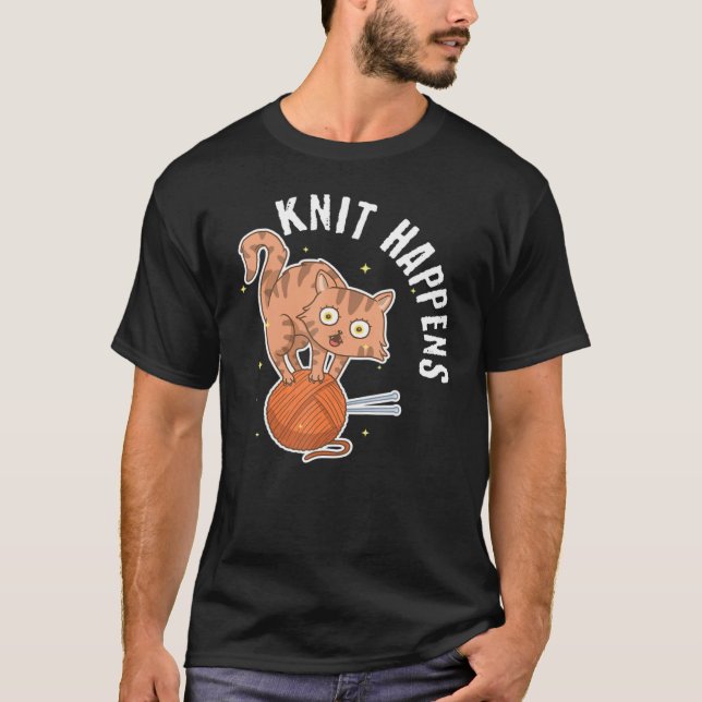 Funny Knit Craft Art Cute Cat Crocheting Yarn Love T-Shirt (Front)