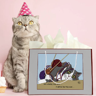 Funny Knitting Cat Tangled Yarn Hobby Humour Large Gift Bag