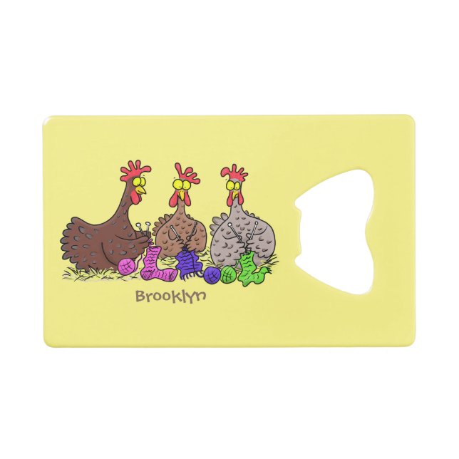 Funny knitting chickens cartoon illustration (Front (Horizontal))