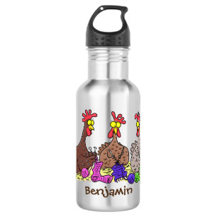 Funny knitting chickens cartoon illustration 532 ml water bottle