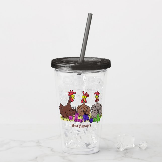 Funny knitting chickens cartoon illustration acrylic tumbler (Back Ice)