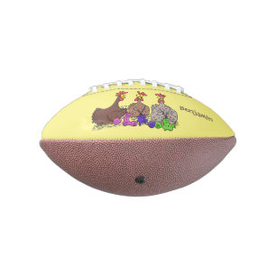 Funny knitting chickens cartoon illustration american football