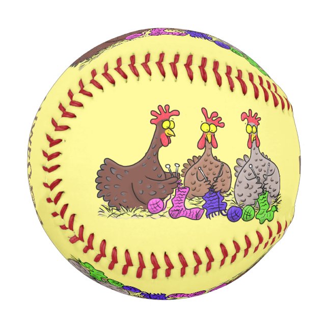 Funny knitting chickens cartoon illustration  baseball (Front Left)