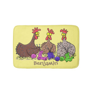 Funny knitting chickens cartoon illustration bath mat