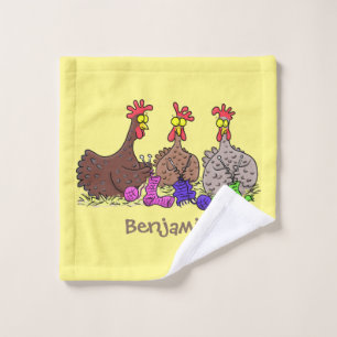 Funny knitting chickens cartoon illustration bath towel set