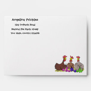 Funny knitting chickens cartoon illustration envelope